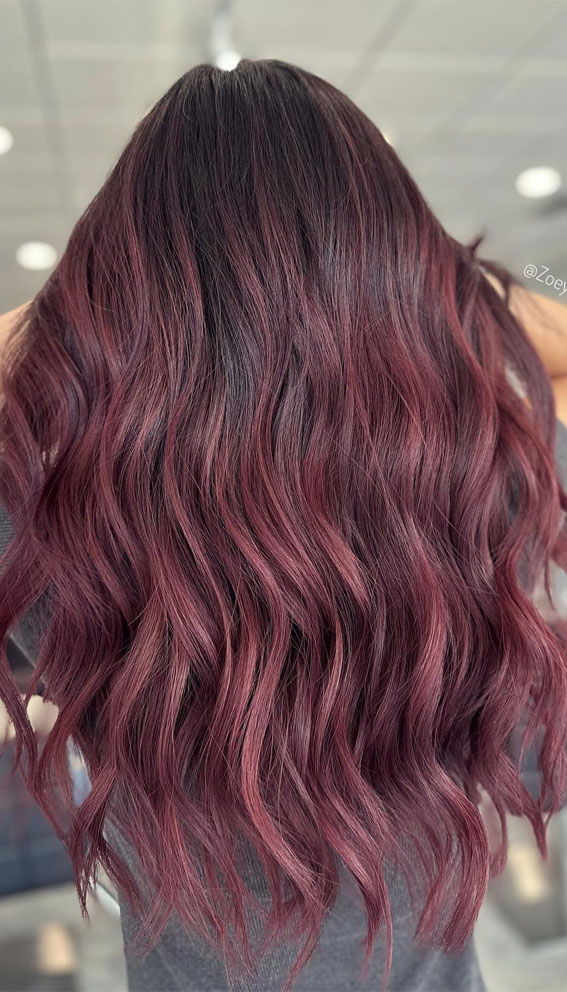 50 Fabulous Balayage Hair Colour Ideas for 2024 : Cherry Burgundy Balayage