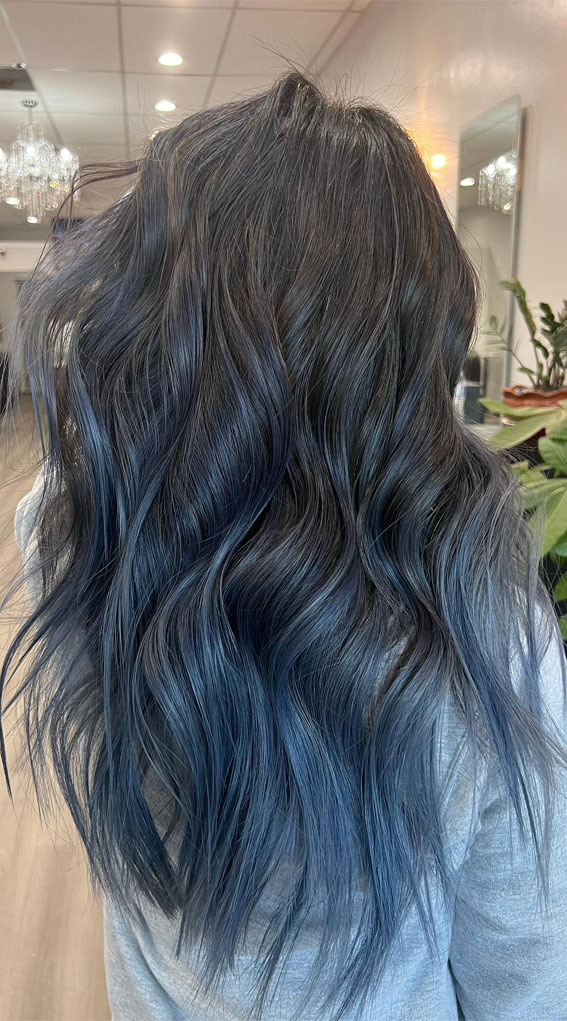 50 Fabulous Balayage Hair Colour Ideas for 2024 : Smoke Blue Balayage
