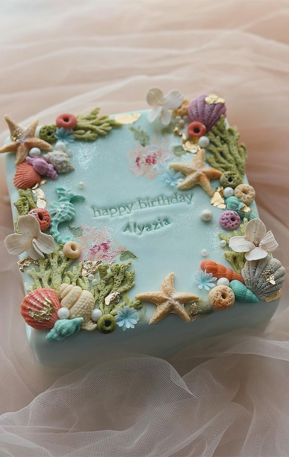 50 Birthday Cake Ideas to Delight and Impress : Undersea Adventure Blue Square Birthday Cake
