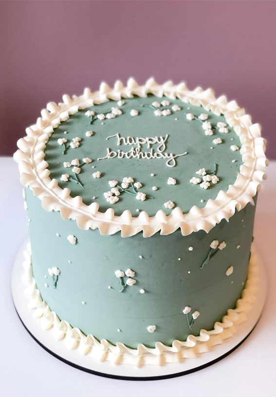 50 Birthday Cake Ideas To Delight And Impress : Simple Floral Sage Green Cake
