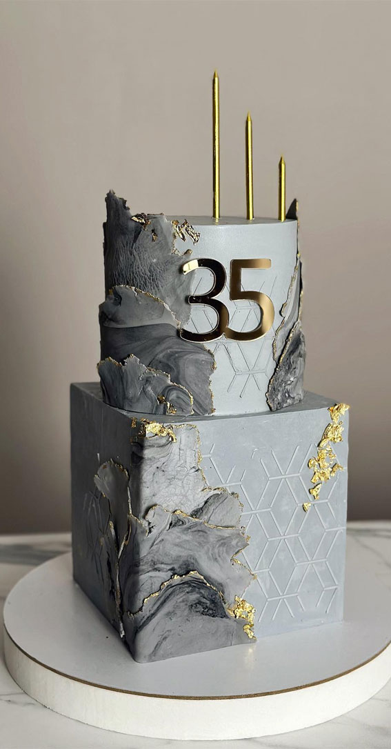 50 Birthday Cake Ideas To Delight And Impress : Grey Concrete Cake for 35th Birthday