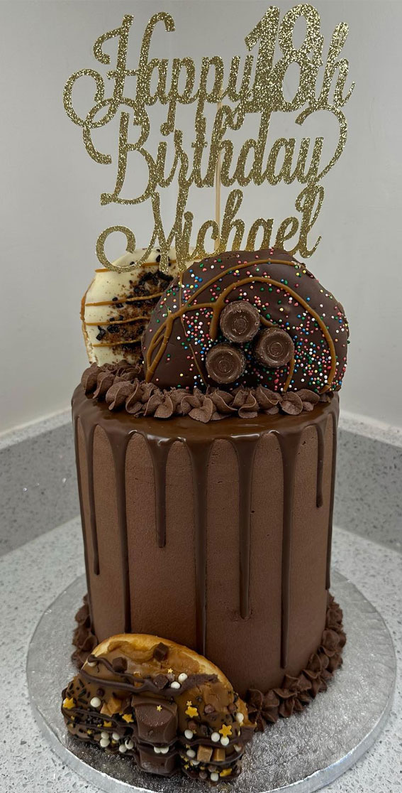50 Birthday Cake Ideas to Delight and Impress : Donut Chocolate Drip Cake for 18th Birthday