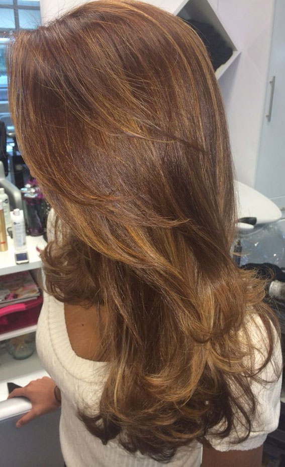 Exploring Chic Haircuts and Hair Trends : Layer Golden Brown with Blonde Highlights