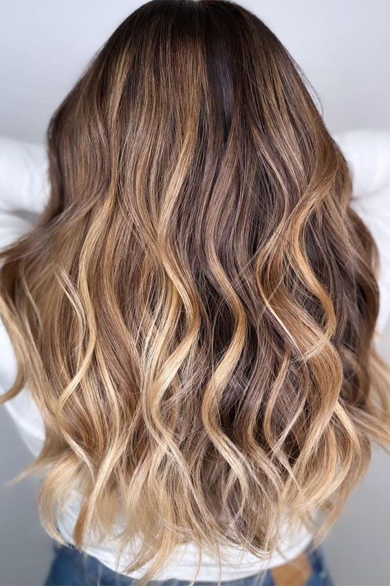 33 Brown Hair Illuminated Blonde Highlights Ideas : Warm Brown Soft Waves