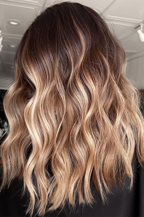 33 Brown Hair Illuminated Blonde Highlights Ideas : Honey Melt Chocolate Brown Waves