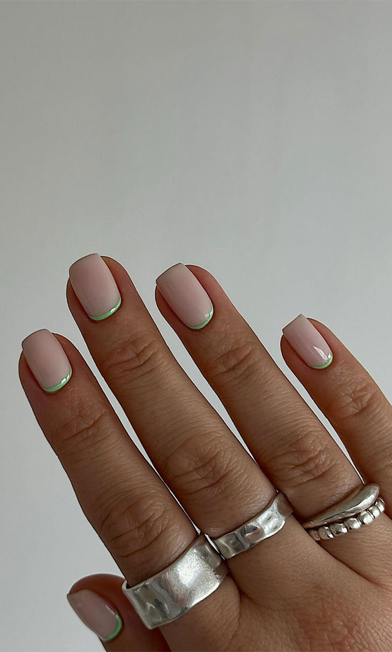 25 Sleek Simplicity Minimalist Nail Inspirations : Soft Green Cuff Nude Nails