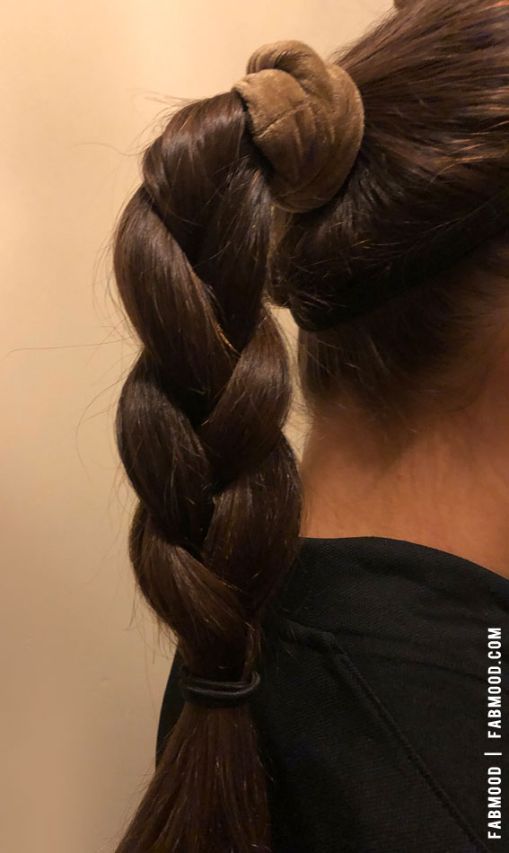 30+Adorable Hairstyles for the Latest Trends : Sleek Velvet Scrunchie Braided Hairstyle