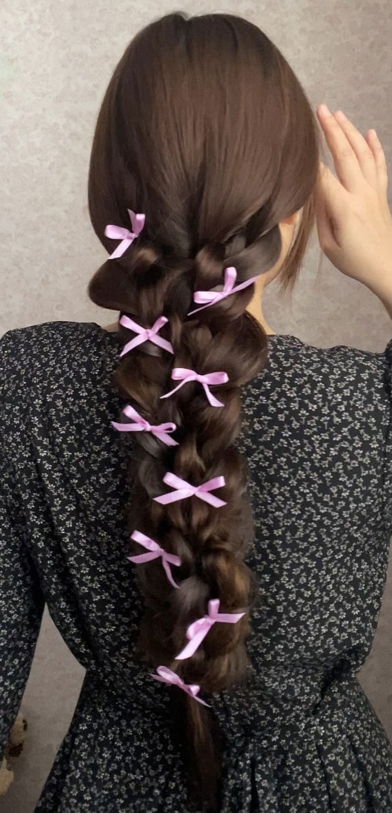 30+Adorable Hairstyles for the Latest Trends : Triple Braids To Braid with Bows