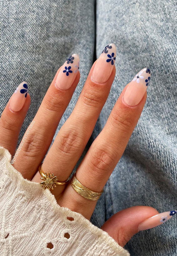 40 Spring Nail Ideas To Brighten Your Look : Midnight Blooms Nail Design