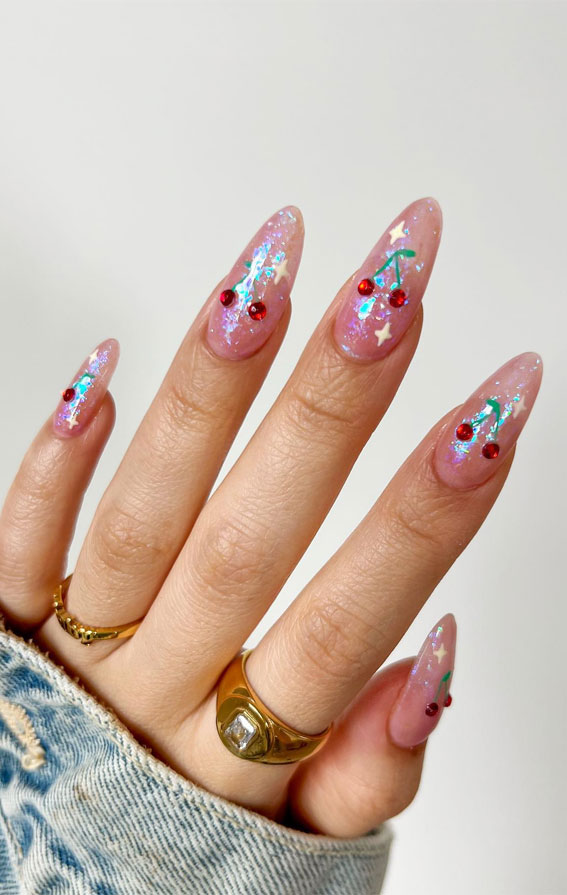 40 Spring Nail Ideas To Brighten Your Look : Cherry Blossom Glass Nail Design