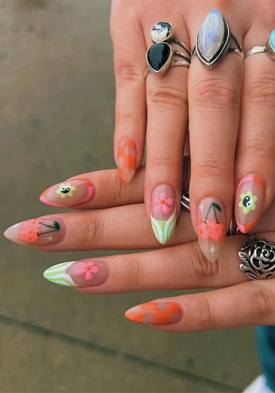 40 Spring Nail Ideas To Brighten Your Look : Spring Blossom Mismatch Nail Design