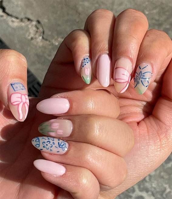 40 Spring-Inspired Nail Designs : Blue Floral, Tulip, Bow & Butterfly