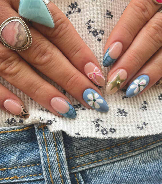 Spring-inspired nail designs, Spring nails, Spring nail ideas, Spring nail art, Spring nails short, floral nails, pastel nails, Spring pastel nails, floral tips