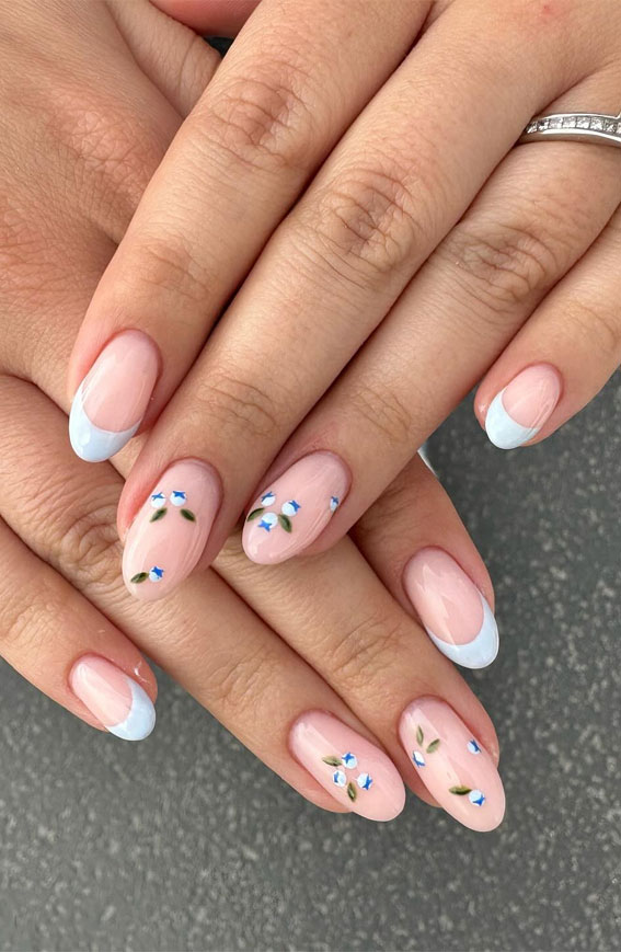 40 Spring-Inspired Nail Designs : French Tip Nails with Blueberry Accents