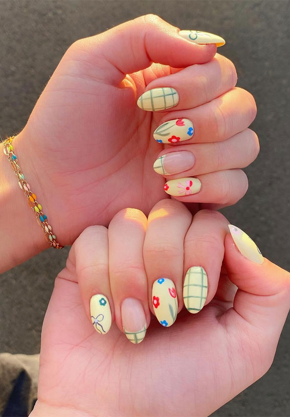 40 Spring-Inspired Nail Designs : Pastel Yellow Mix n Match Nails