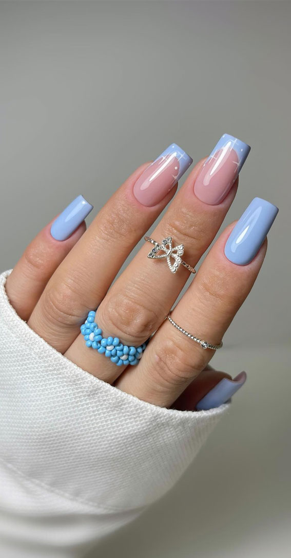 40 Spring-Inspired Nail Designs : Charming Sky Blue French Tips