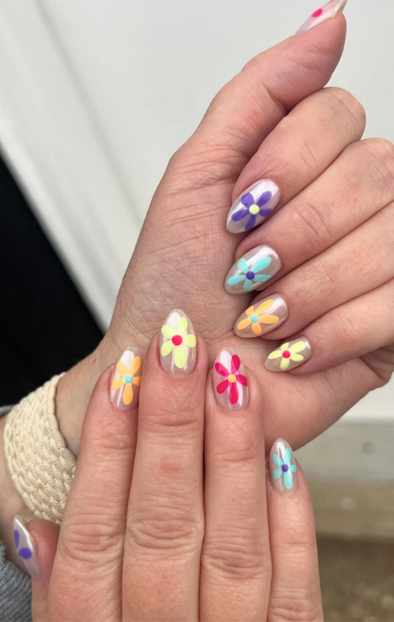 Spring-inspired nail designs, Spring nails, Spring nail ideas, Spring nail art, Spring nails short, floral nails, pastel nails, Spring pastel nails, floral tips
