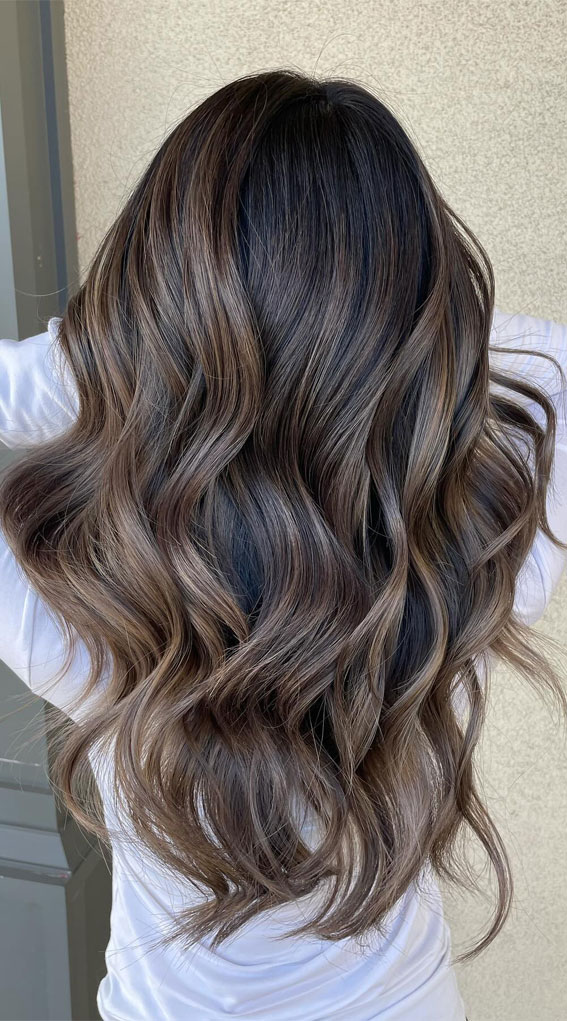 22 Trending Hair Colours 2024 To Refresh Your Current Look : Mushroom Brown Long Waves
