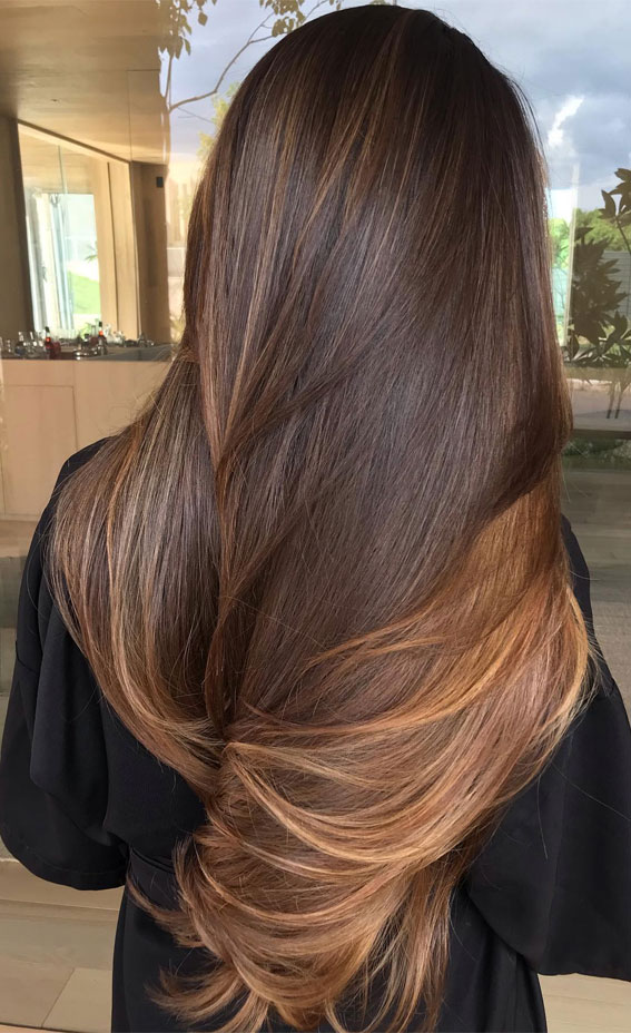 22 Trending Hair Colours 2024 To Refresh Your Current Look : Low Maintenance Toffee Brown Ombre