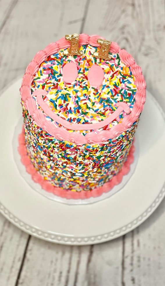 25 Sprinkle Cake Ideas to Sweeten Your Celebration : Smiley Face 11th Birthday Cake