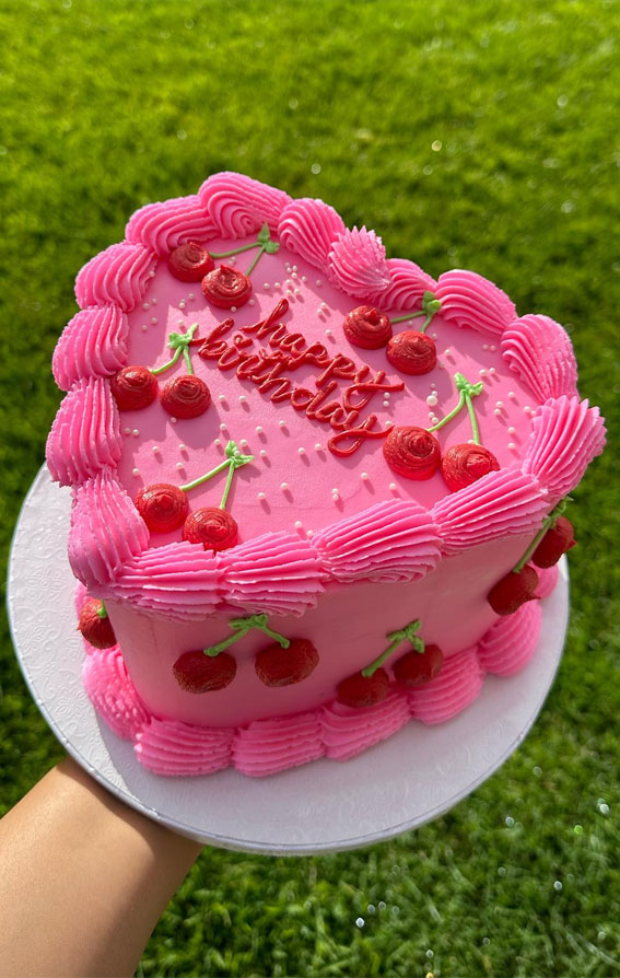 27 Summer-Themed Cake Inspirations : Bright Pink Heart Cake