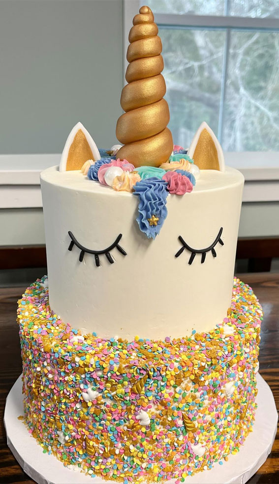 25 Sprinkle Cake Ideas to Sweeten Your Celebration : Two-Tiered Unicorn Cake