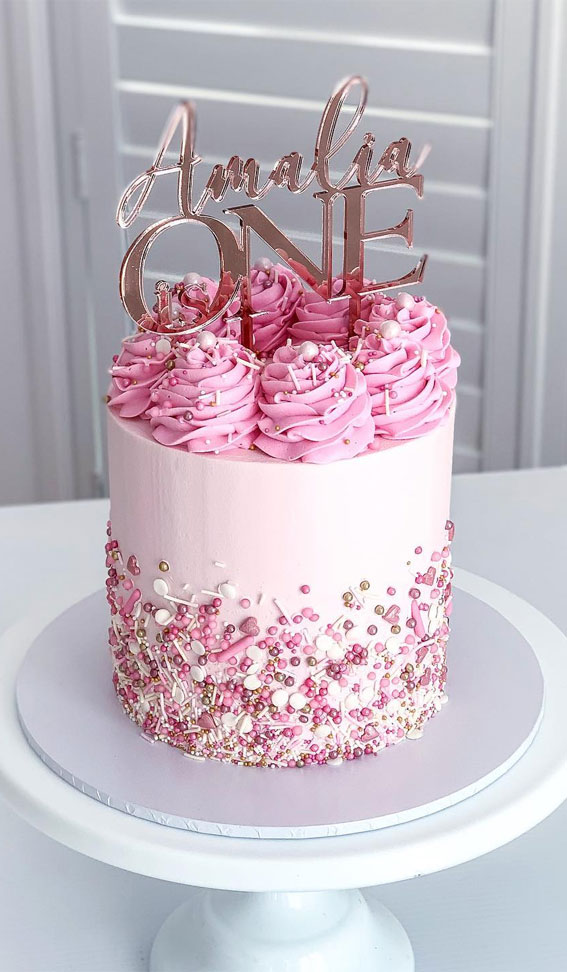 25 Sprinkle Cake Ideas to Sweeten Your Celebration : Pink Buttercream Sprinkle Cake
