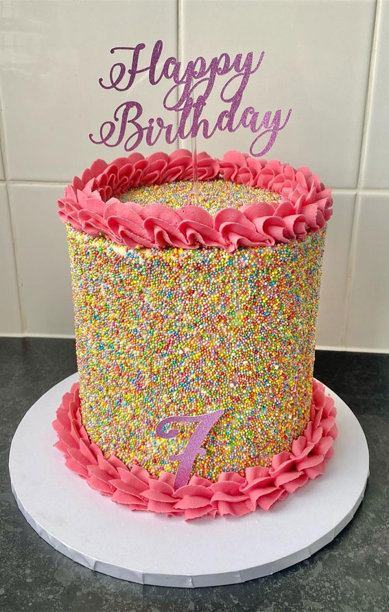 25 Sprinkle Cake Ideas to Sweeten Your Celebration : Sprinkle Birthday Cake for 7th Birthday