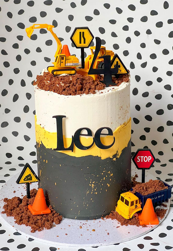 25 Excavating Digger Birthday Cake Ideas : Three-Toned Digger Delight Cake