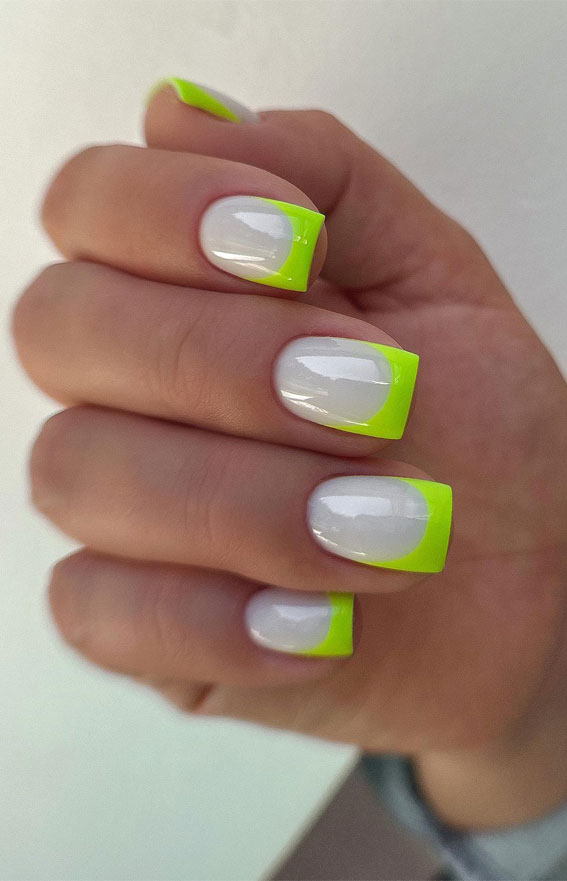 Revamp Your Nails with 17 Coloured French Tip Ideas : Neon Green Tips