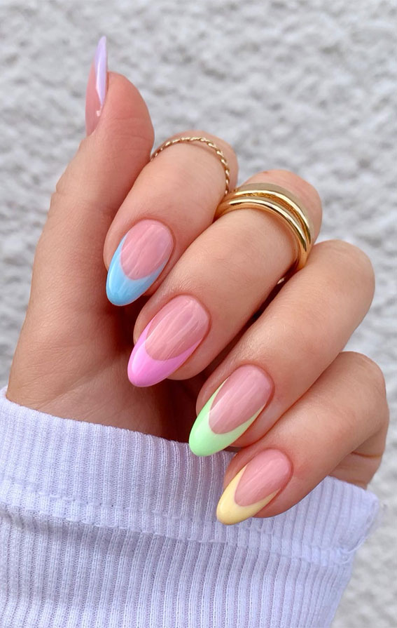 Revamp Your Nails with 17 Coloured French Tip Ideas : Soft Multicoloured French Tip Nails