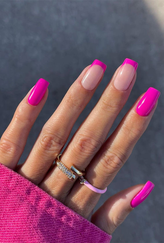 Revamp Your Nails with 17 Coloured French Tip Ideas : Dark Pink Tips & Pink Nails