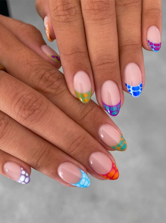 Revamp Your Nails with 17 Coloured French Tip Ideas : Croc Print Multicoloured French Tips