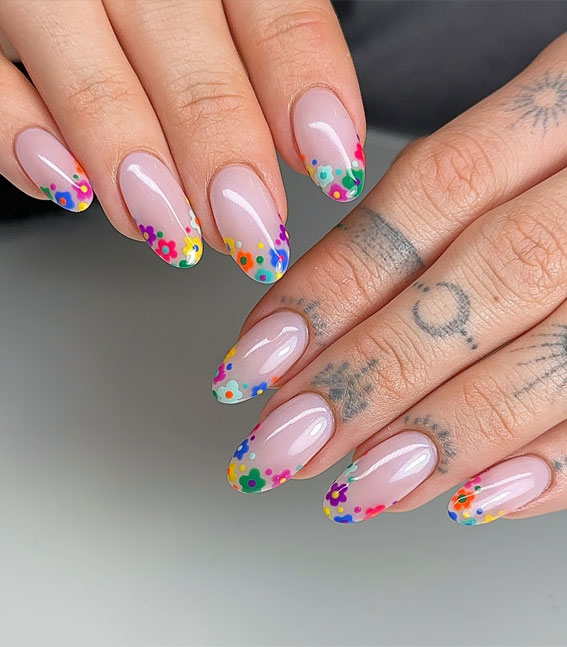 Revamp Your Nails with 17 Coloured French Tip Ideas : Colourful Flower Tips