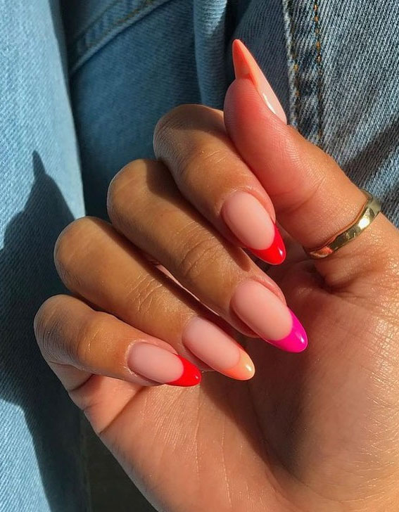 Revamp Your Nails with 17 Coloured French Tip Ideas : Sunset-Inspired Nails