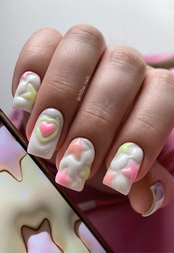 40 Cute Spring Nail Designs to Brighten Your Look : Phone Wallpaper-Inspired Nails