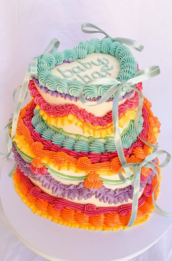 27 Summer-Themed Cake Inspirations : Colourful Vintage-Inspired Heart Buttercream Cake