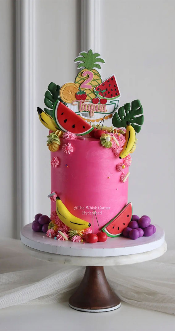 summer-themed cake, summer theme cake, birthday cake, summer vibe cake, colorful cake, colourful cake ideas, tropical vibe cake, sunset tone cake