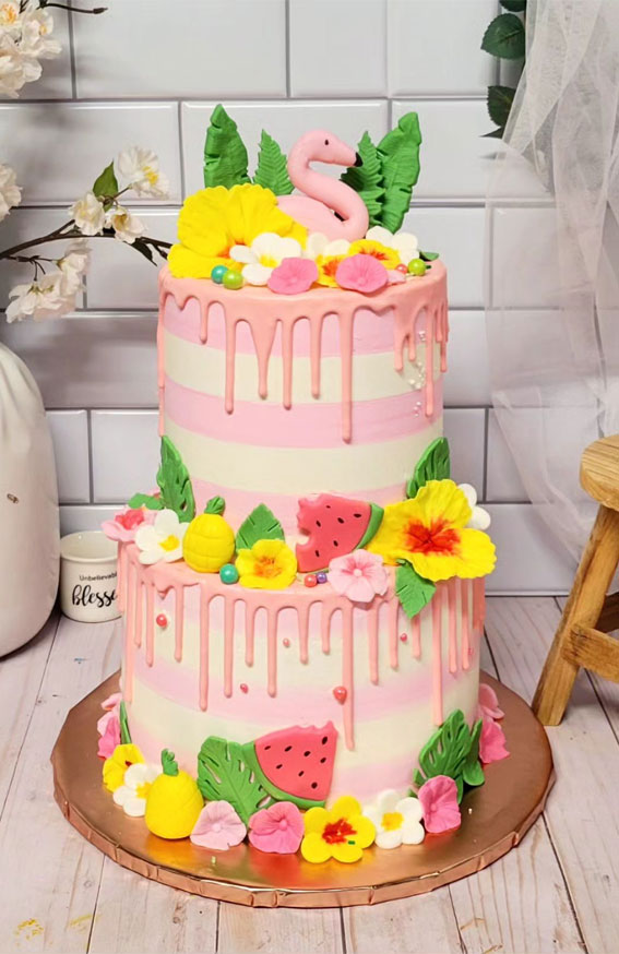 27 Summer-Themed Cake Inspirations : Pink Striped Two-Tier Cake