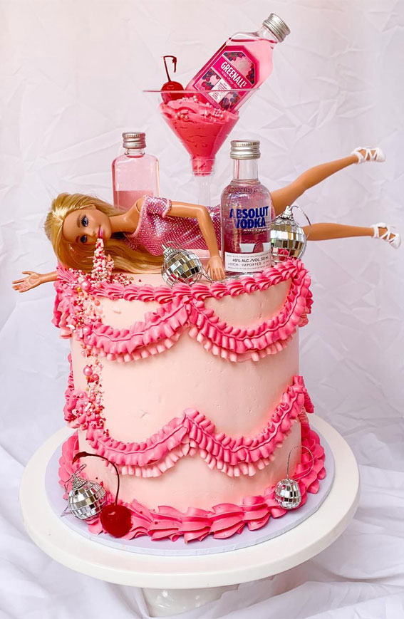 27 Summer-Themed Cake Inspirations : Drunk Barbie Pink Cake