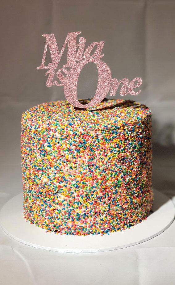 sprinkle first birthday cake, sprinkle cake, funfetti cake, confetti cake, simple confetti cake, simple sprinkle cake, first birthday sprinkle cake, colorful birthday cake, sprinkle birthday cake