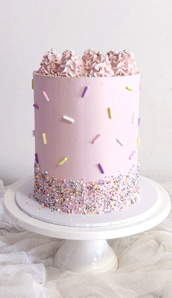 25 Sprinkle Cake Ideas to Sweeten Your Celebration : Charming Lilac Sprinkle Cake