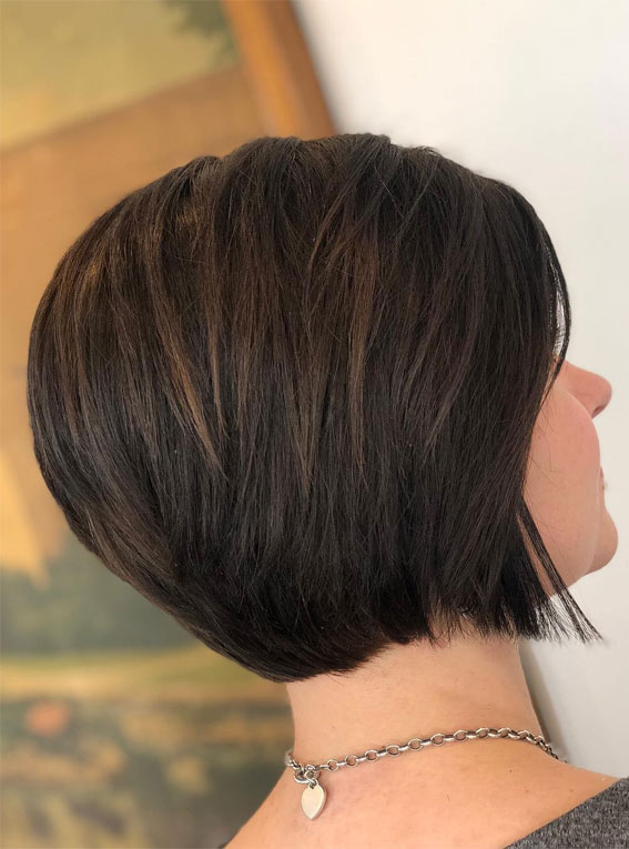 27 Exploring Stacked Haircuts for Modern Style : Timeless Brunette Stacked Bob