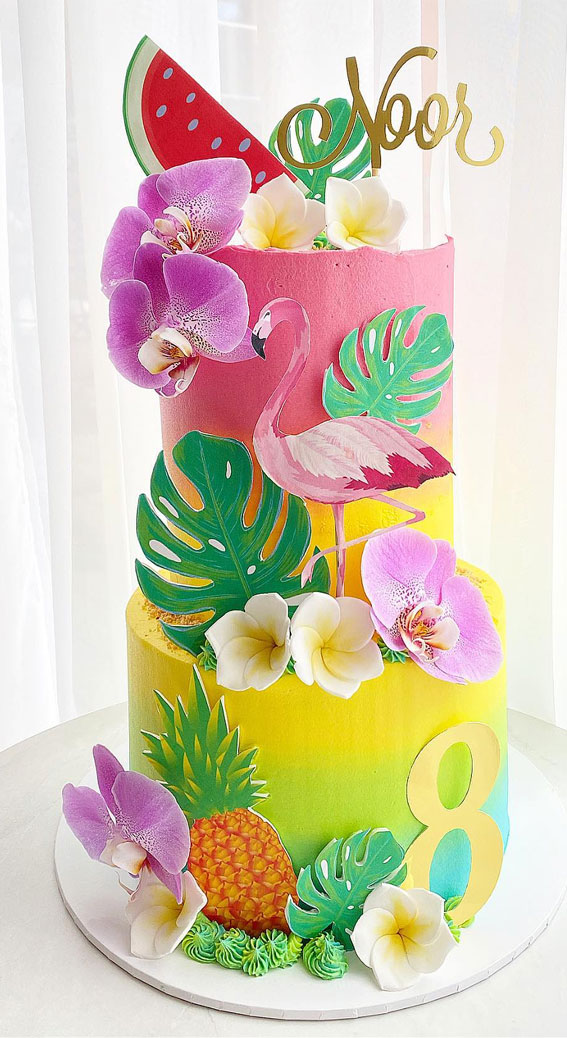 27 Summer-Themed Cake Inspirations : Ombre Two-Tiered Tropical Vibe