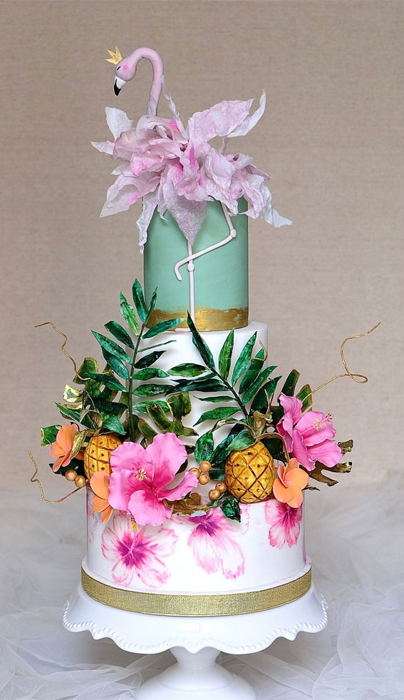 27 Summer-Themed Cake Inspirations : Three Tier Tropical Vibe Cake