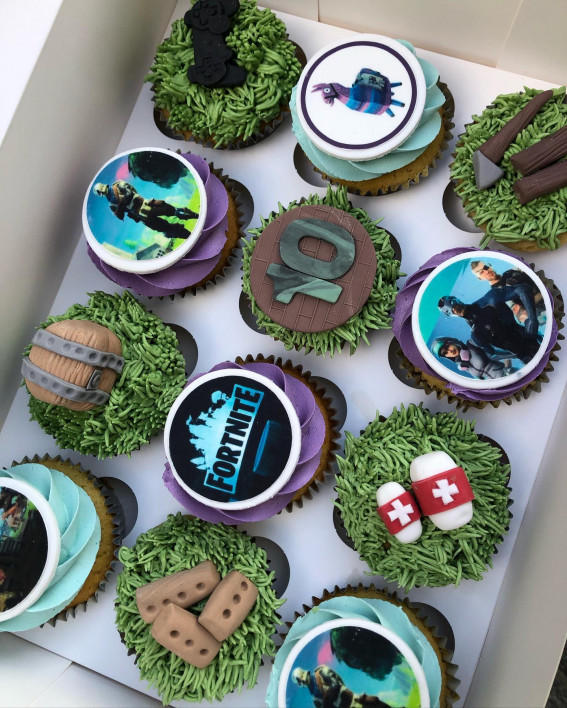 45 Cupcake Decorating Ideas For Every Occasion : Fortnite-themed Cupcakes for 10th Birthday