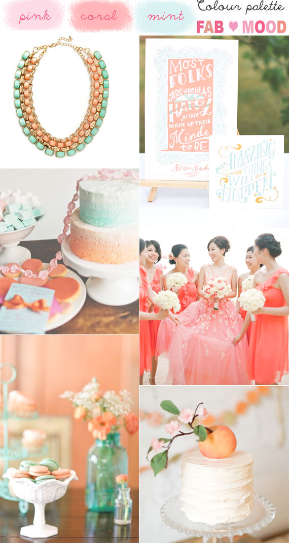 Coral mint wedding colors, coral pink mint wedding palette