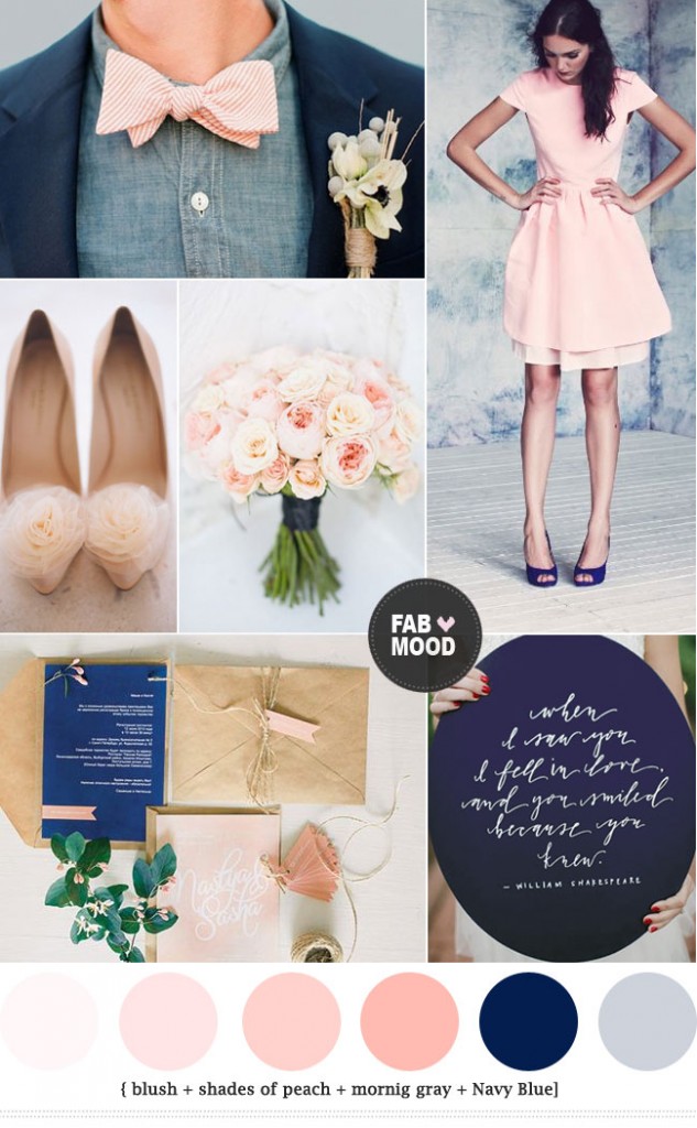 Navy blue and peach wedding colors palette