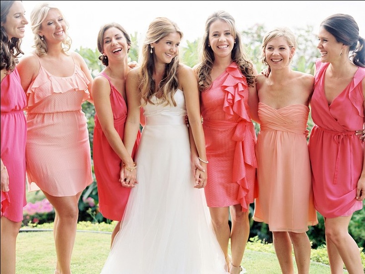 short coral bridesmaid dresses