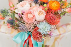 shades of peach wedding bouquet